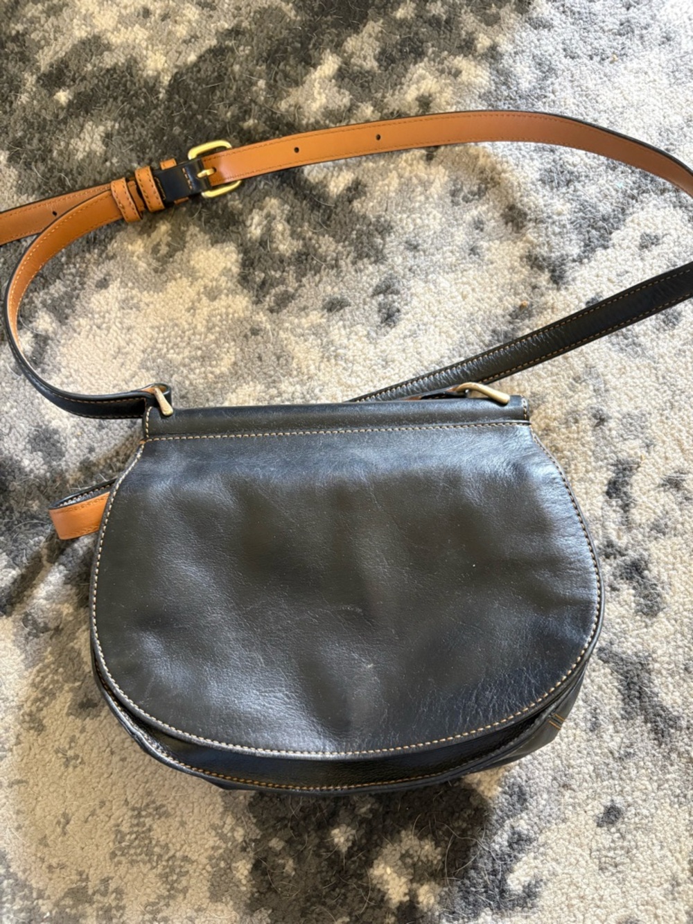 Vera Bradley Classic Black Leather Crossbody Saddle Bag